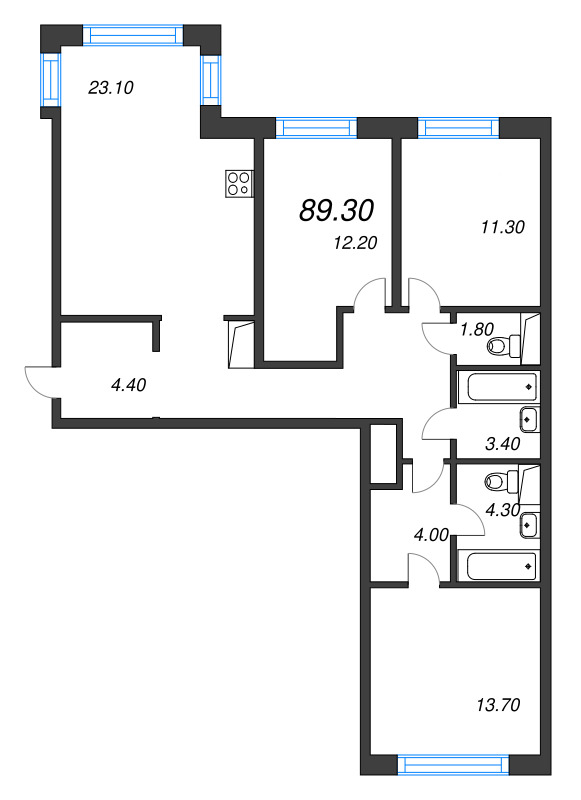 4 ккв (Евро) 89,3 м²