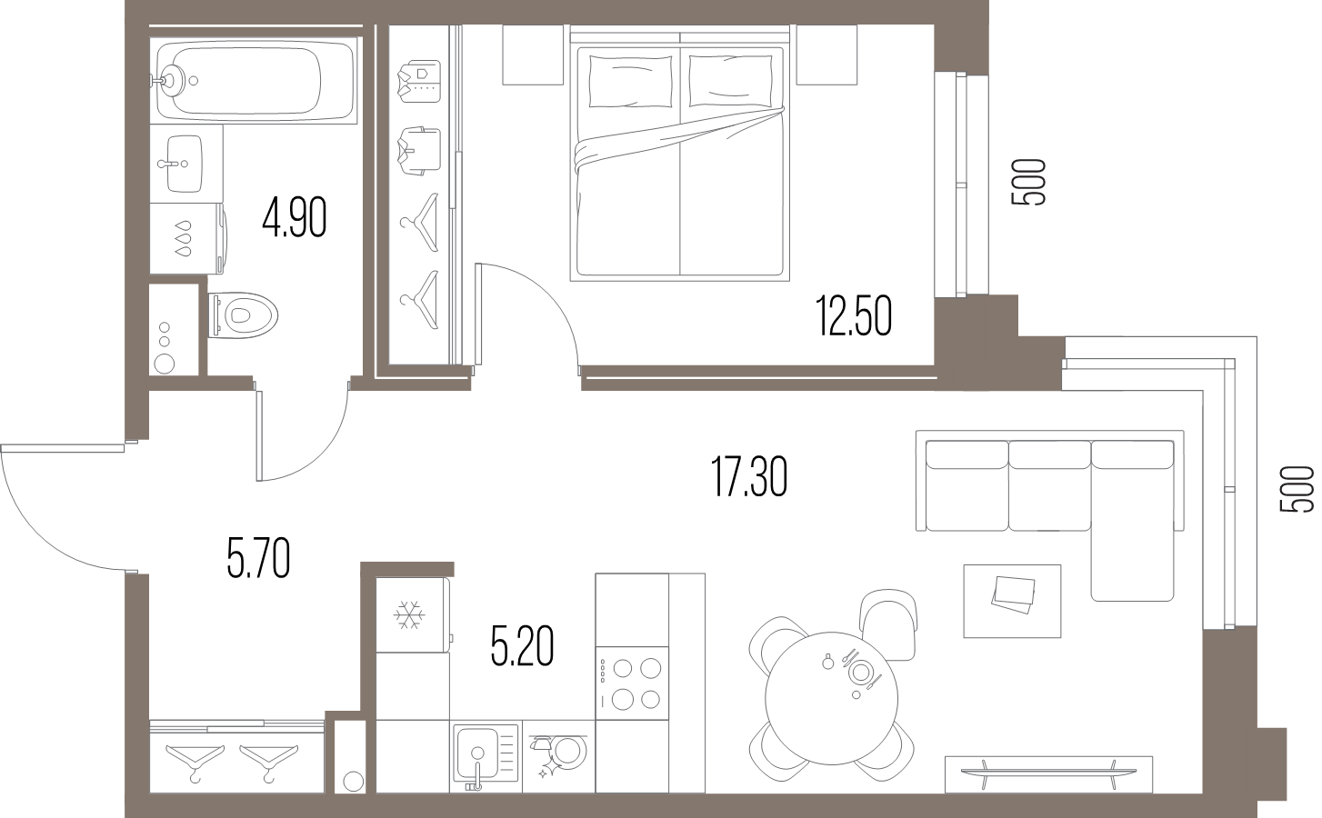 2 ккв (Евро) 45,6 м²