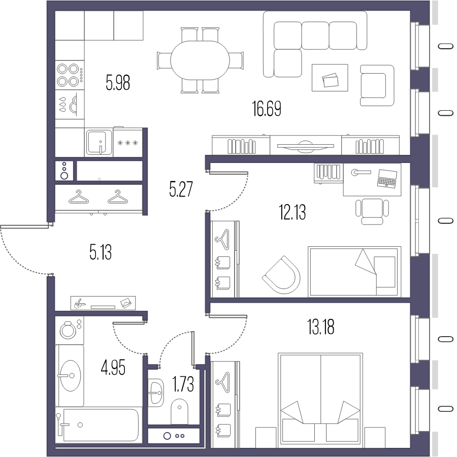 3 ккв (Евро) 65,1 м²