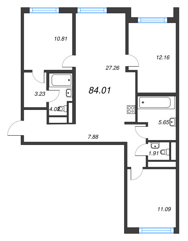 4 ккв (Евро) 84 м²