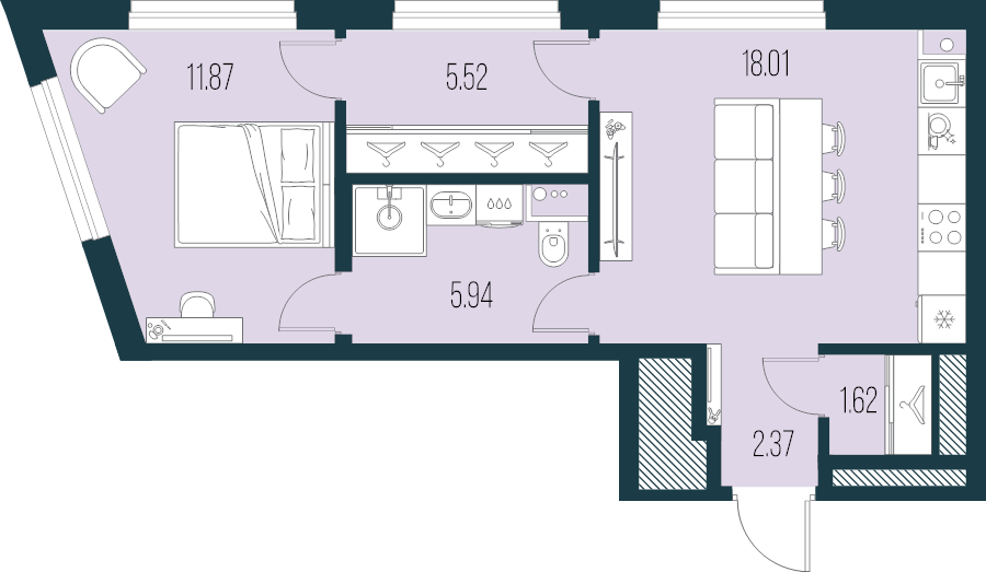 2 ккв (Евро) 45,3 м²
