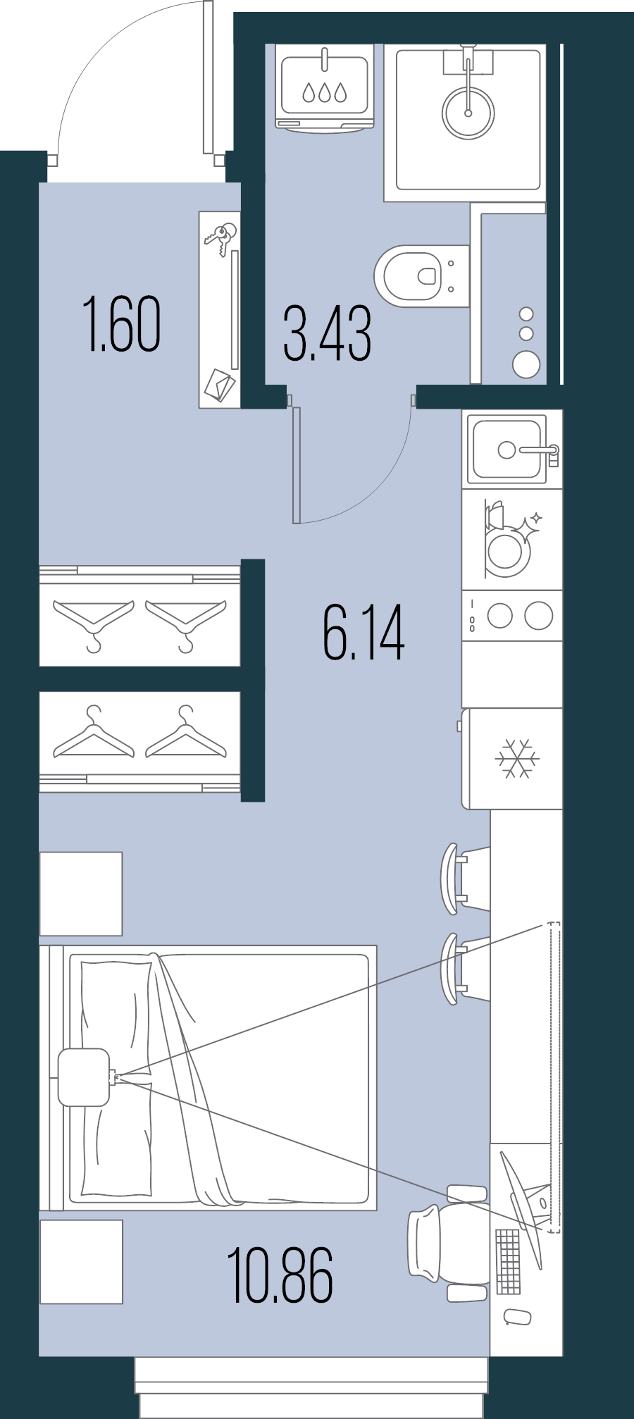 Студия 22 м²