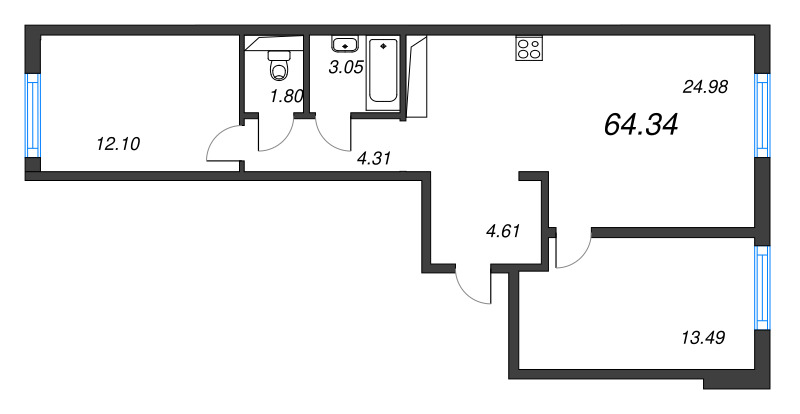 3 ккв (Евро) 64,3 м²