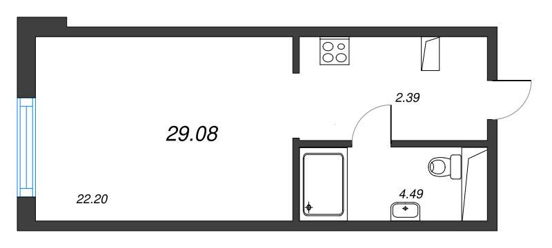 Студия 29,1 м²