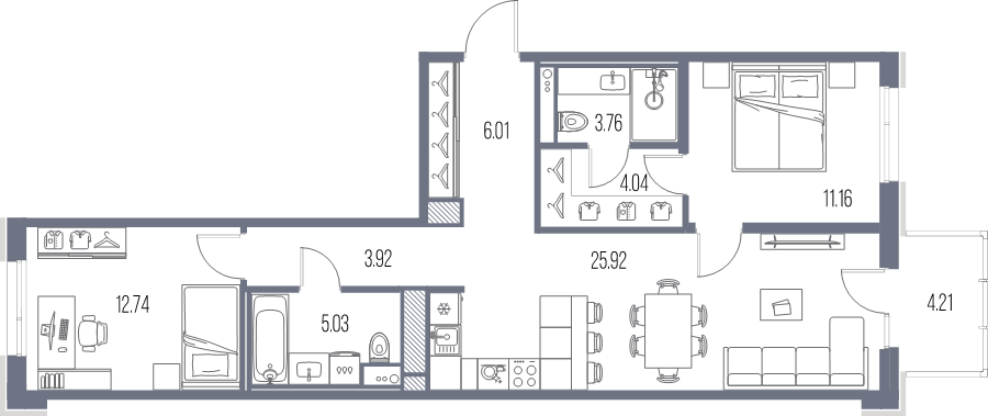 3 ккв (Евро) 72,6 м²