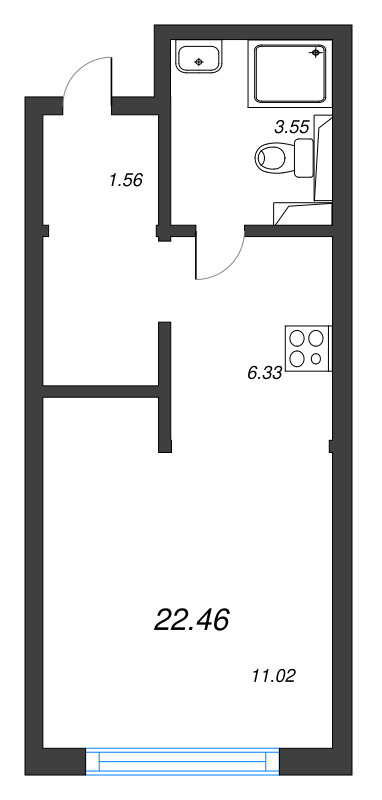 Студия 22,5 м²