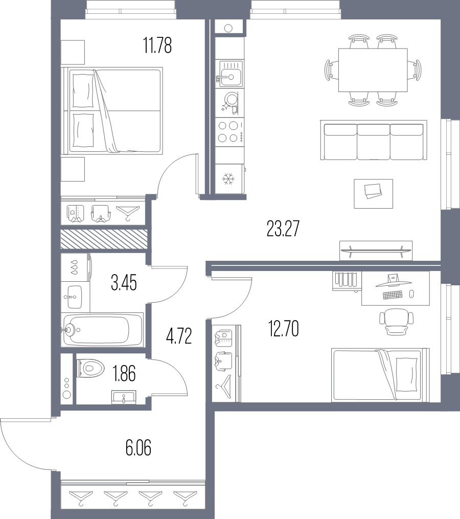 3 ккв (Евро) 63,8 м²