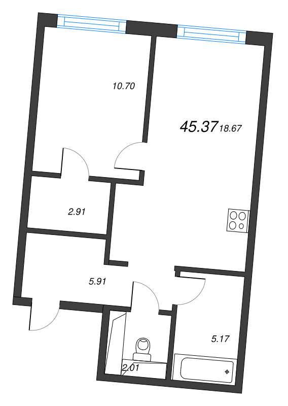 2 ккв (Евро) 45,4 м²