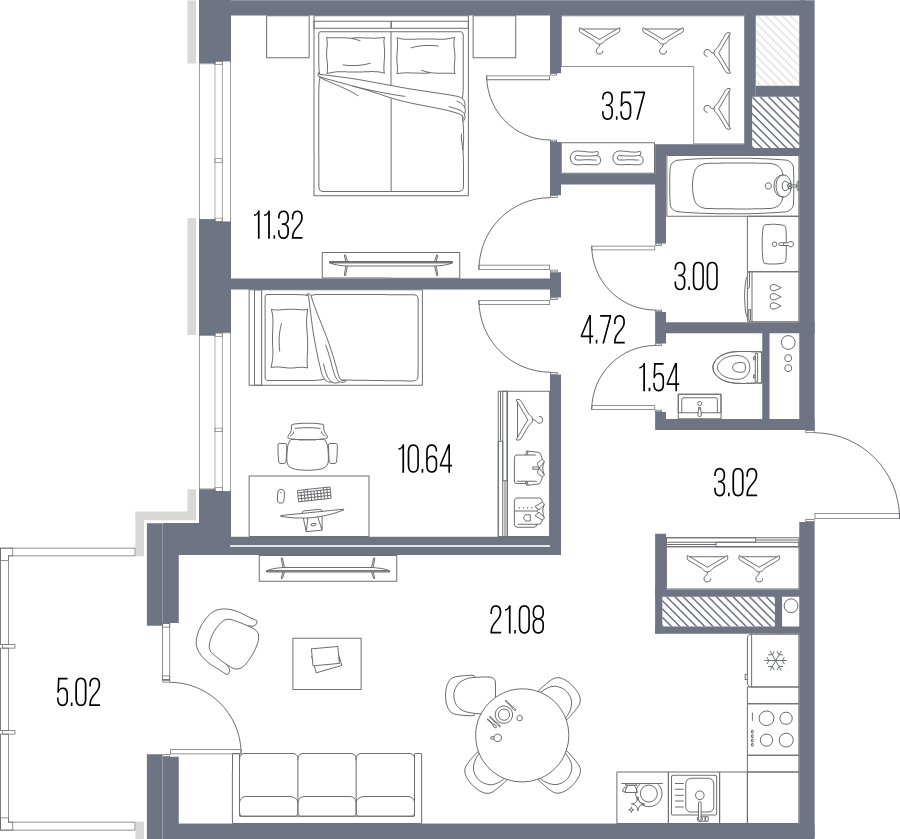 3 ккв (Евро) 58,9 м²
