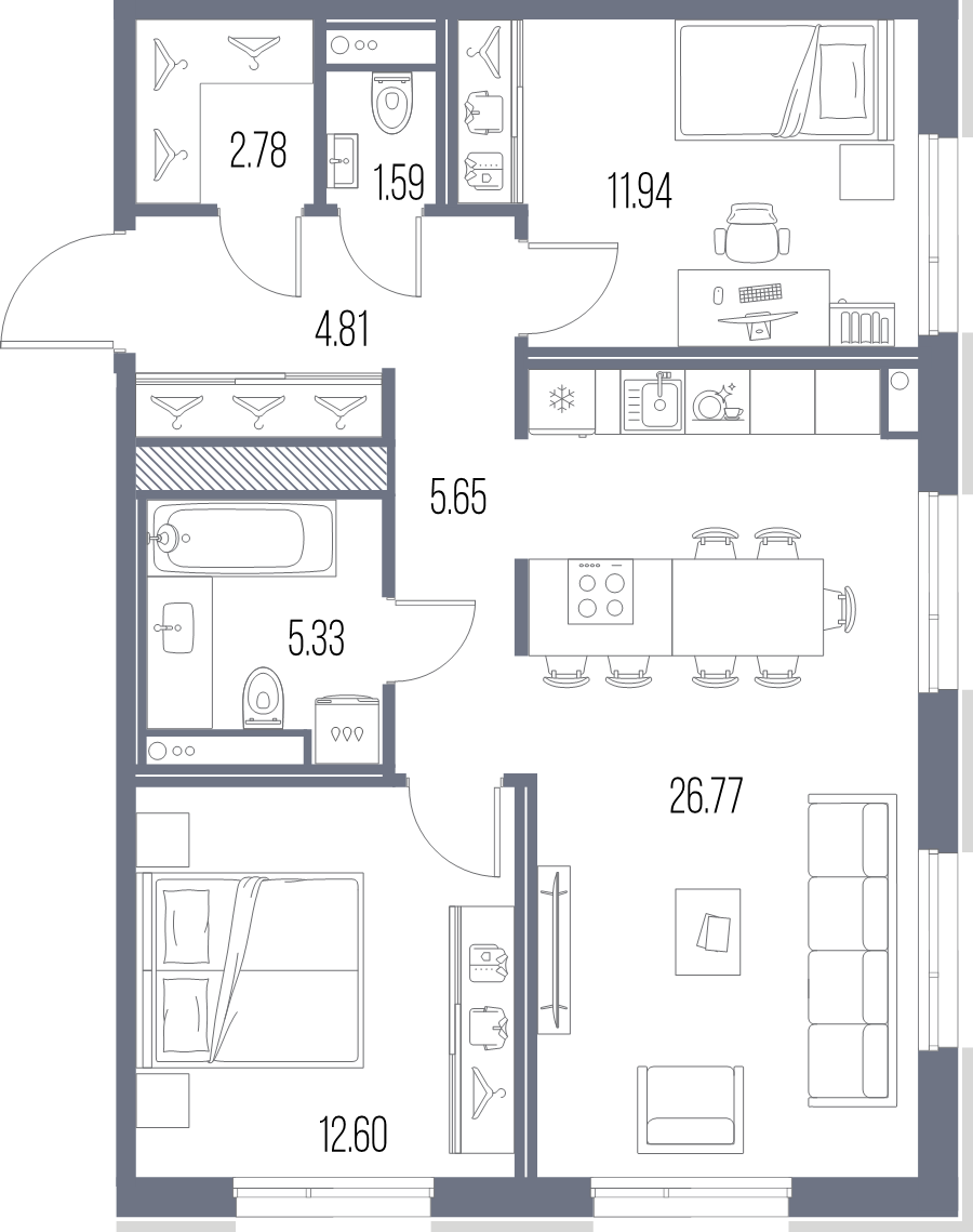 3 ккв (Евро) 71,5 м²