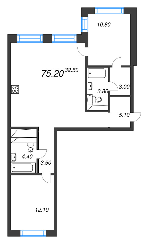 3 ккв (Евро) 75,2 м²