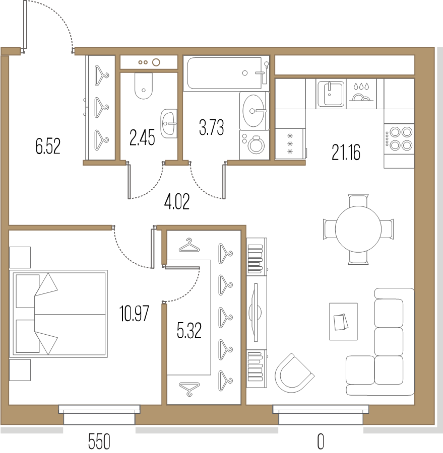 2 ккв (Евро) 54,2 м²
