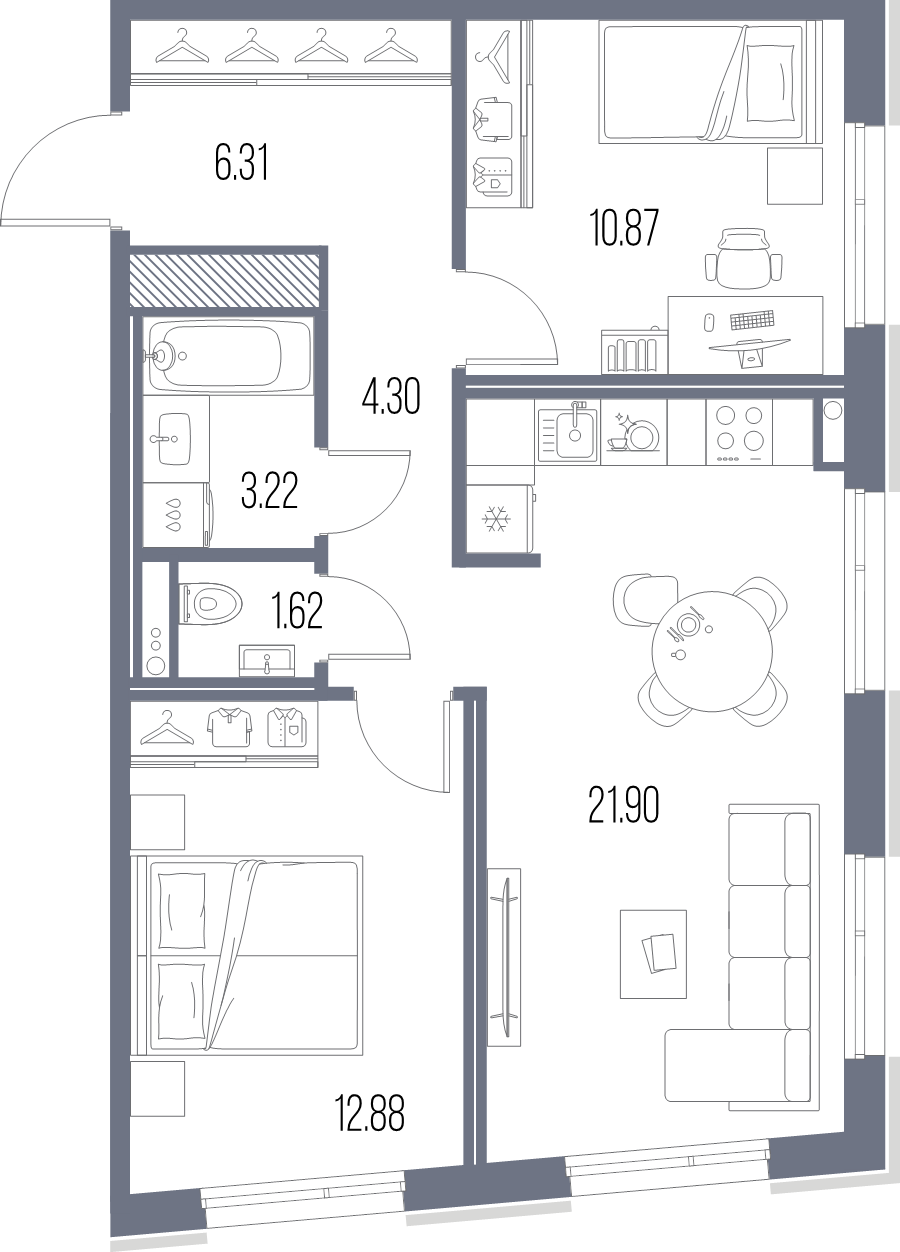 3 ккв (Евро) 61,1 м²