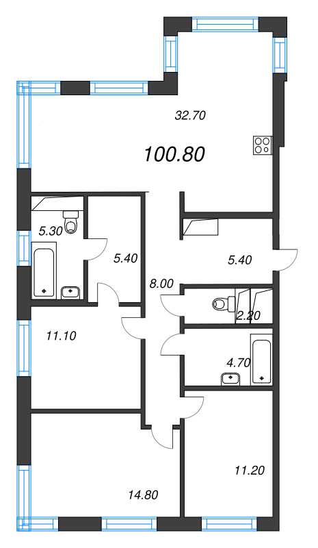 4 ккв (Евро) 100,8 м²
