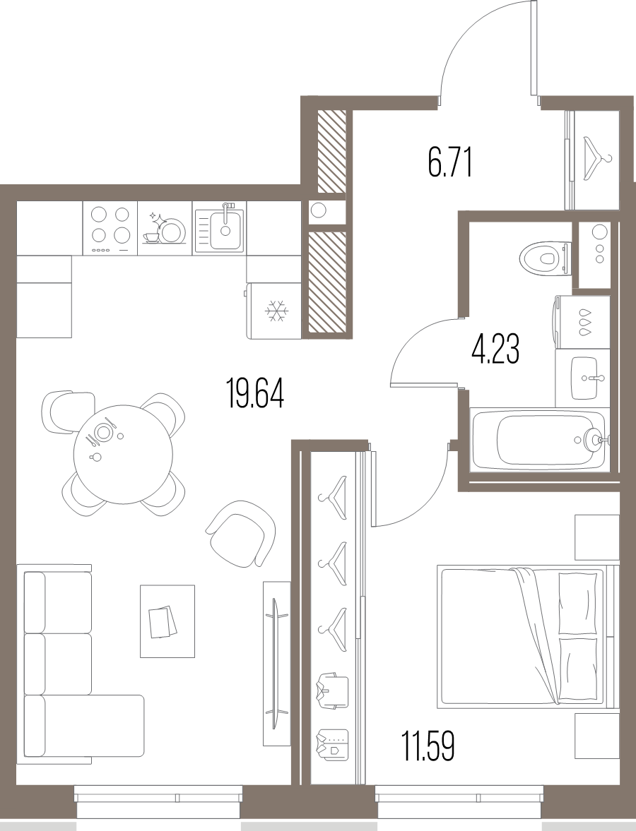 2 ккв (Евро) 42,2 м²