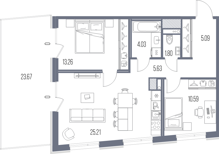 3 ккв (Евро) 65,6 м²
