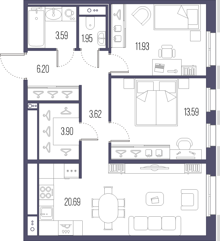 3 ккв (Евро) 66,6 м²