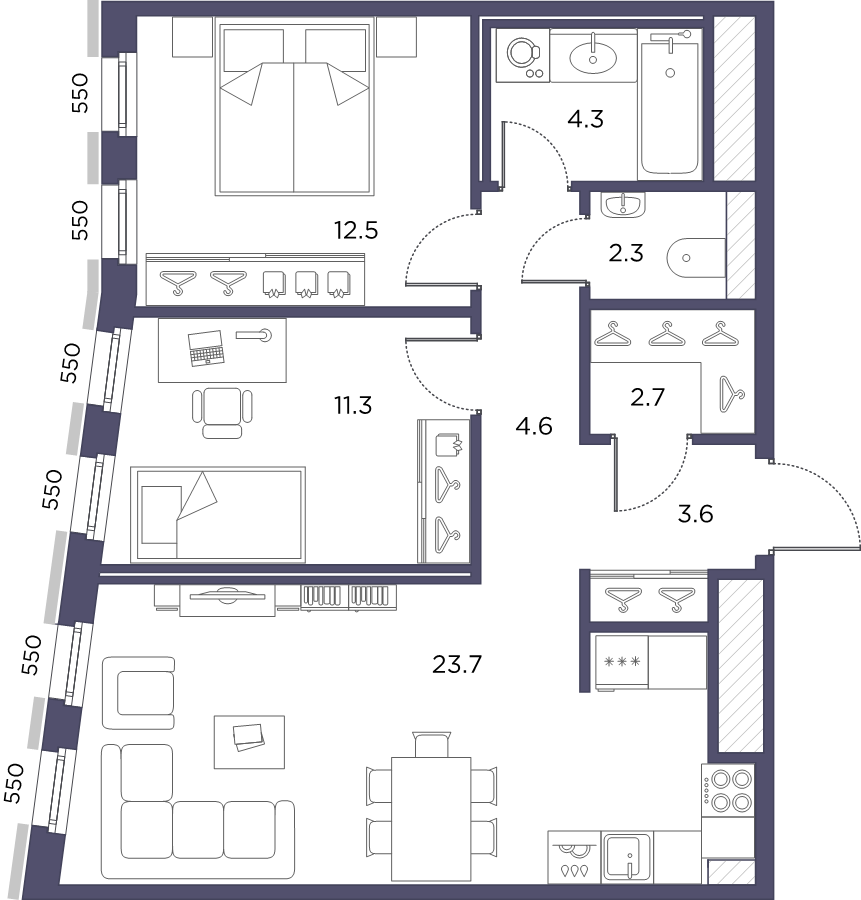 3 ккв (Евро) 64,3 м²