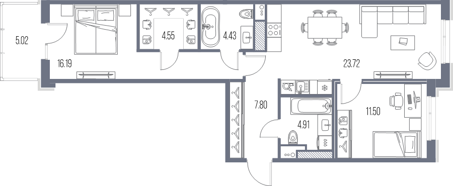 3 ккв (Евро) 73,1 м²