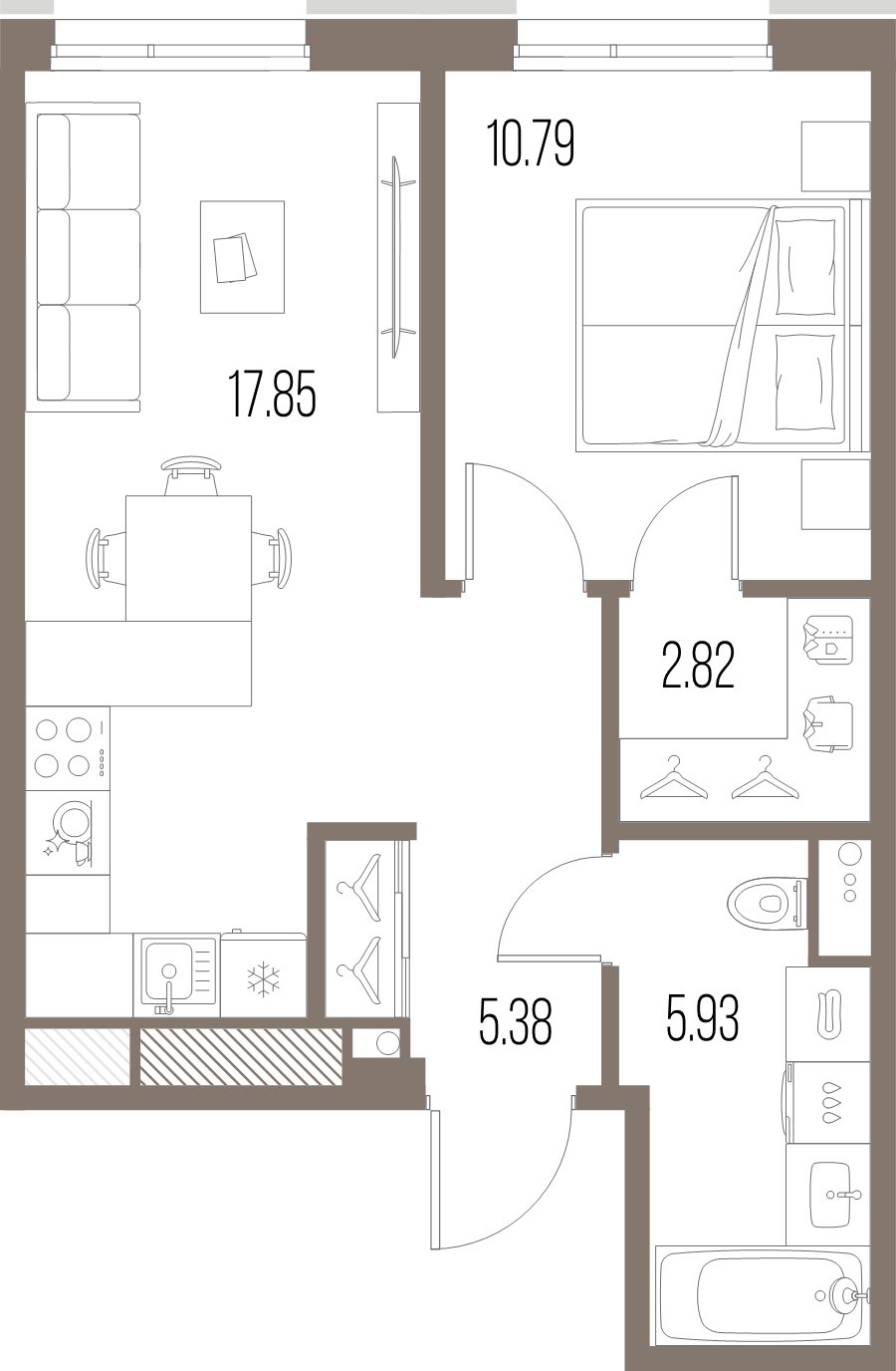 2 ккв (Евро) 42,8 м²