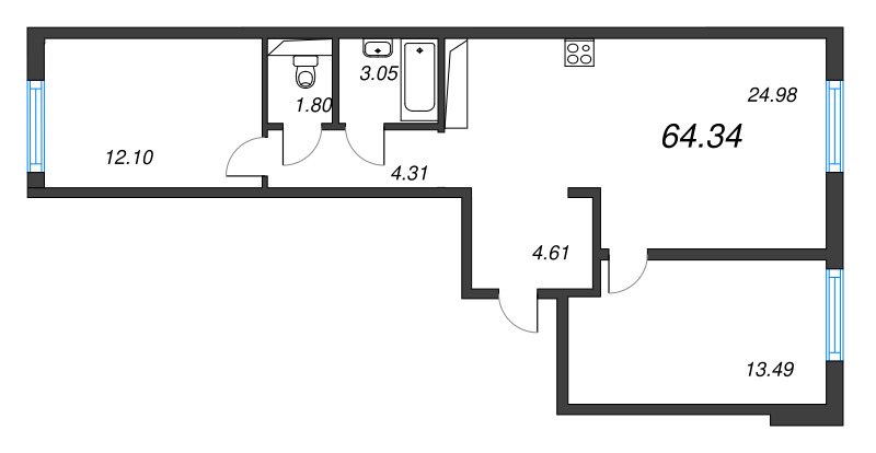 3 ккв (Евро) 64,3 м²