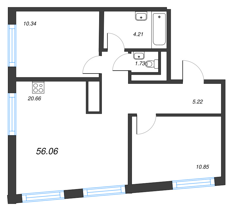 3 ккв (Евро) 56,1 м²