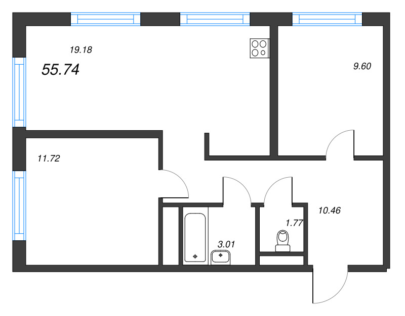 3 ккв (Евро) 55,7 м²