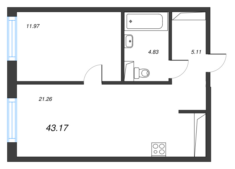 2 ккв (Евро) 43,2 м²