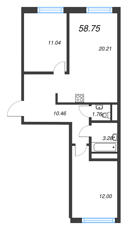 3 ккв (Евро) 58,8 м²