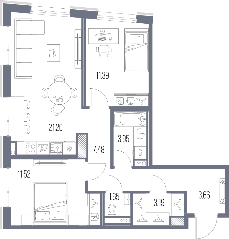 3 ккв (Евро) 64 м²