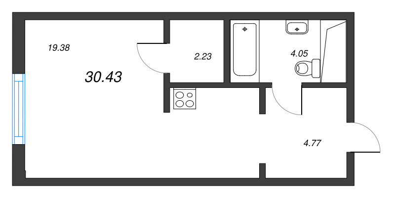 Студия 30,4 м²