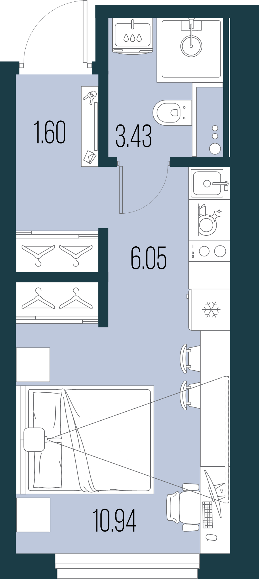 Студия 22 м²