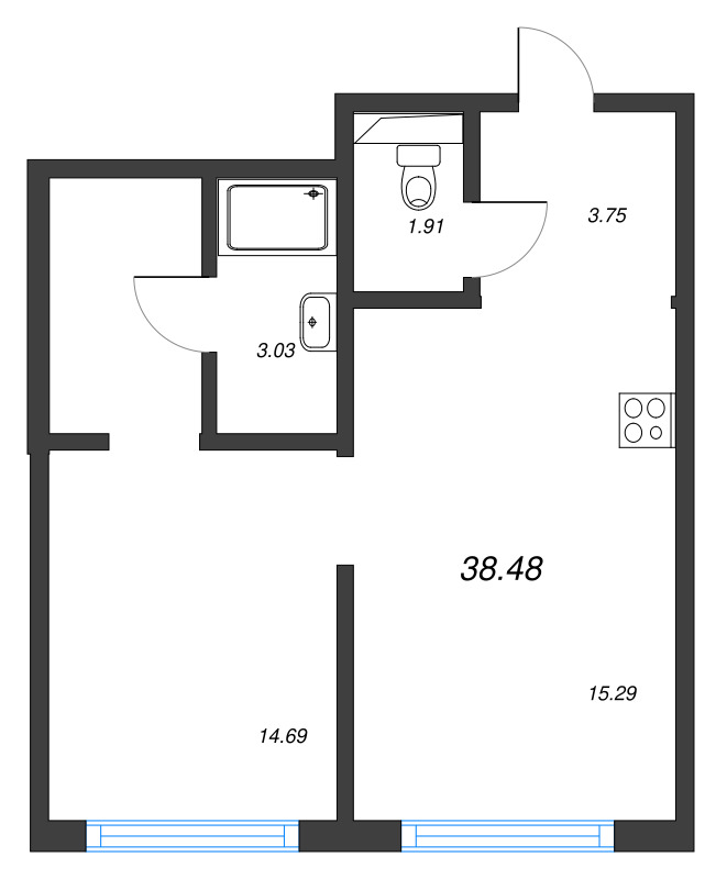 2 ккв (Евро) 37,8 м²