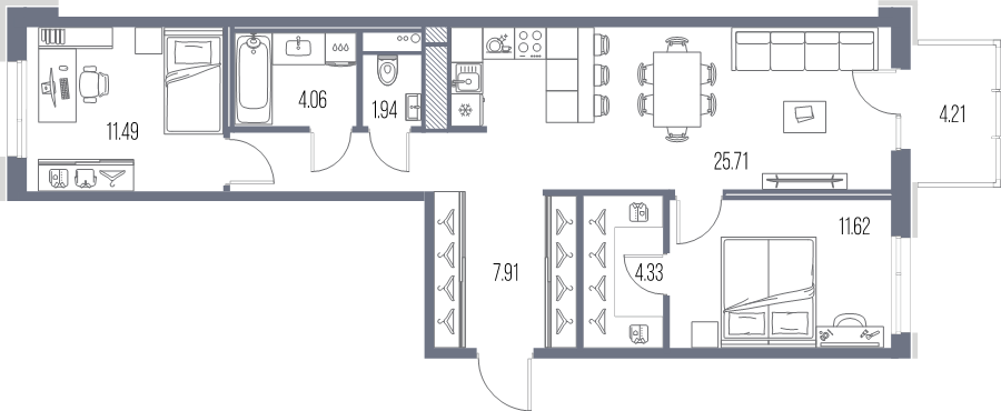 3 ккв (Евро) 71,3 м²