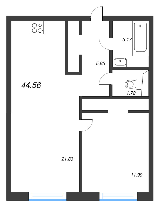 2 ккв (Евро) 44,6 м²