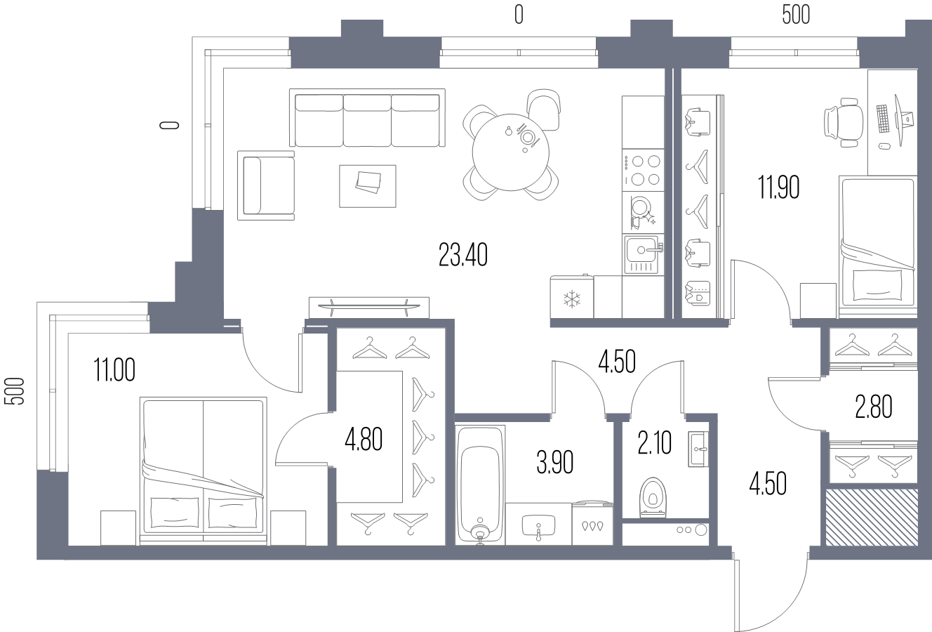 3 ккв (Евро) 68,9 м²