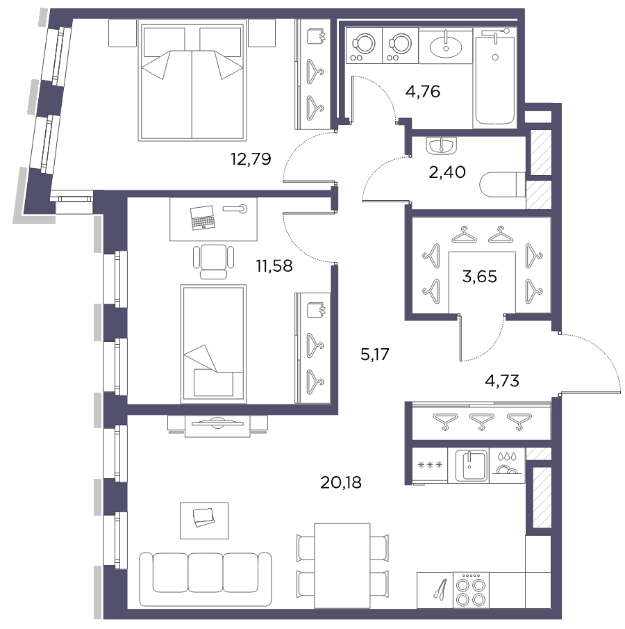 3 ккв (Евро) 65,3 м²