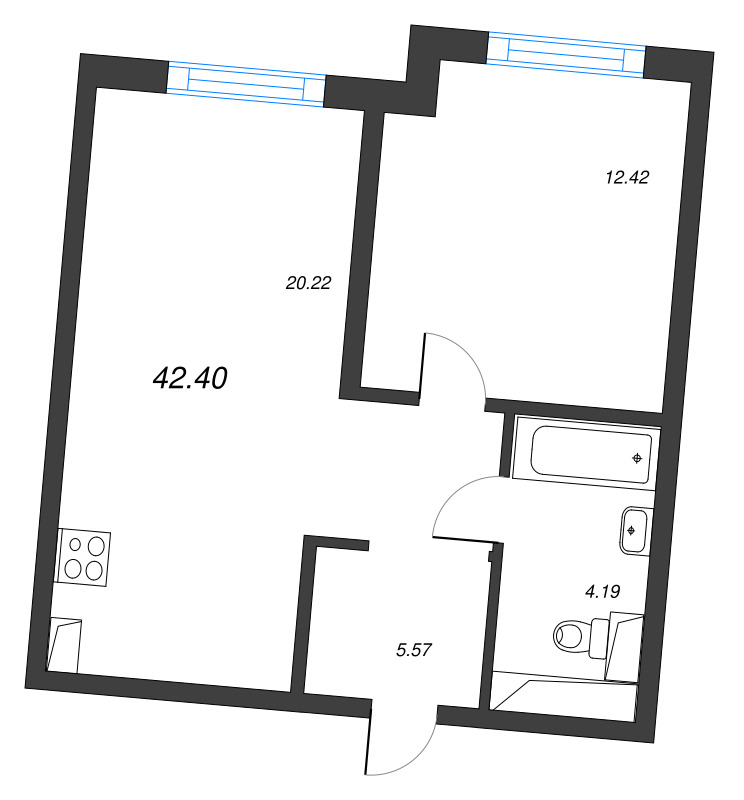 2 ккв (Евро) 42,4 м²