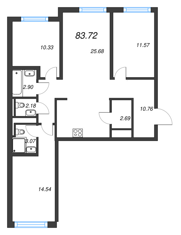 4 ккв (Евро) 83,7 м²
