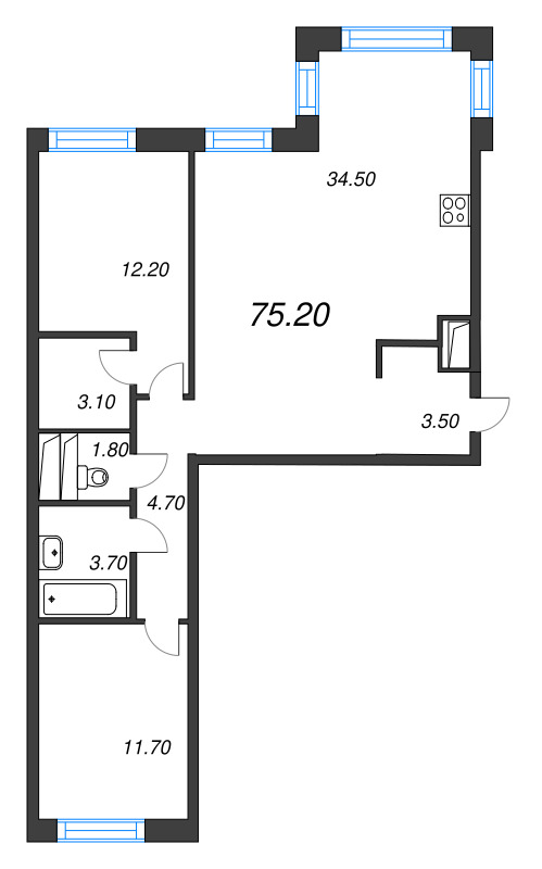 3 ккв (Евро) 75,2 м²