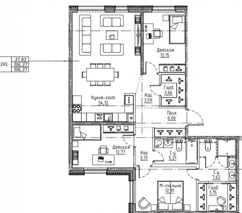 4 ккв (Евро) 106,4 м²