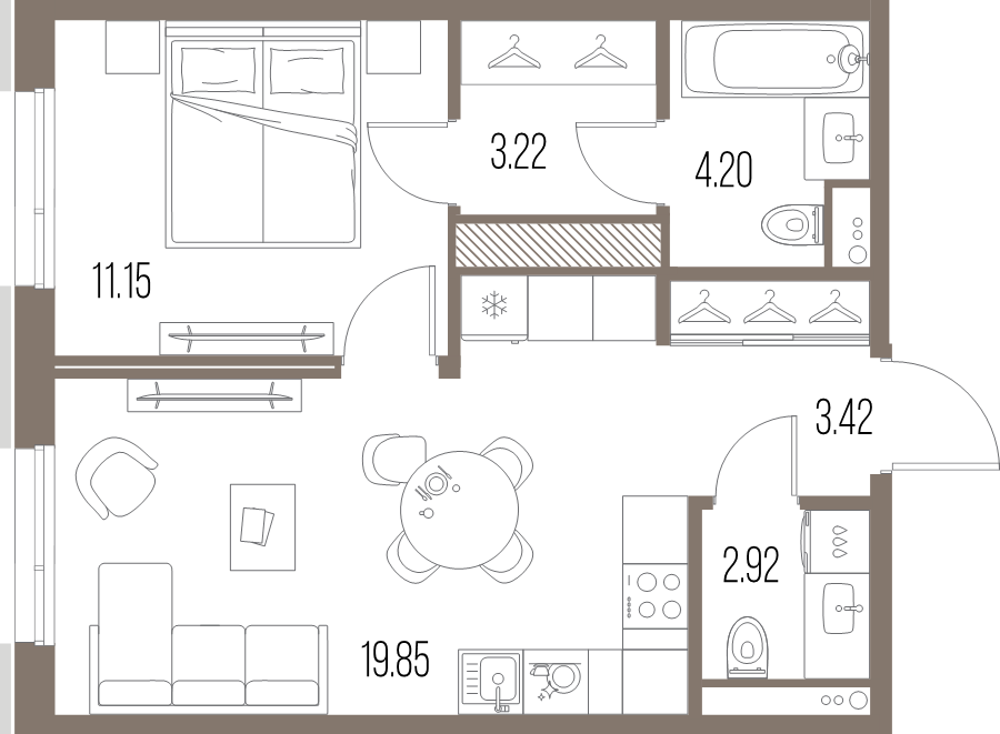 2 ккв (Евро) 44,8 м²