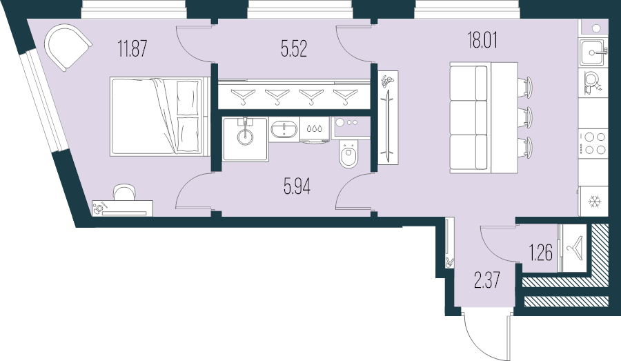 2 ккв (Евро) 45 м²