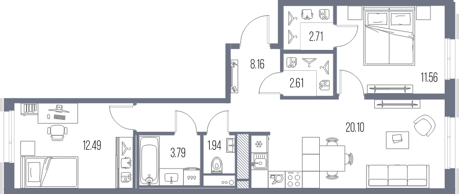 3 ккв (Евро) 63,4 м²