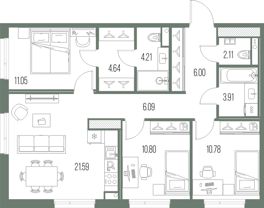 4 ккв (Евро) 81,2 м²
