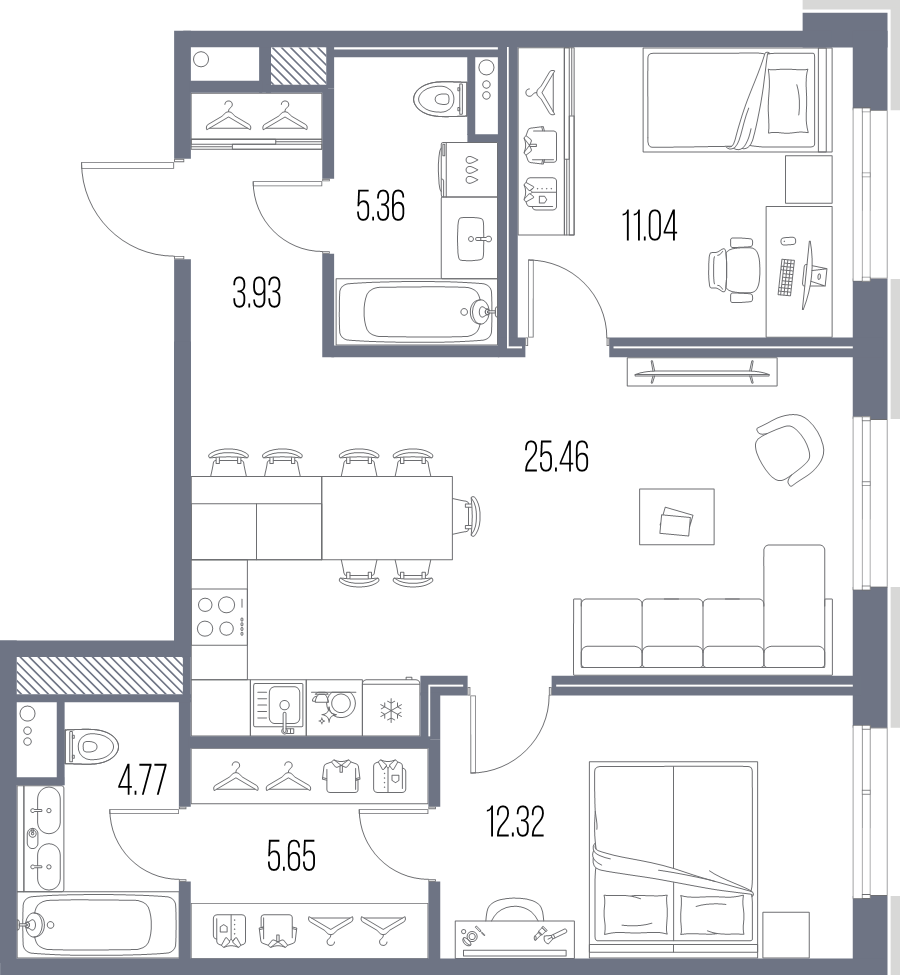 3 ккв (Евро) 68,5 м²