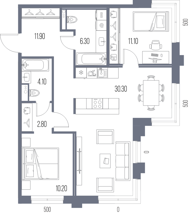 3 ккв (Евро) 76,7 м²