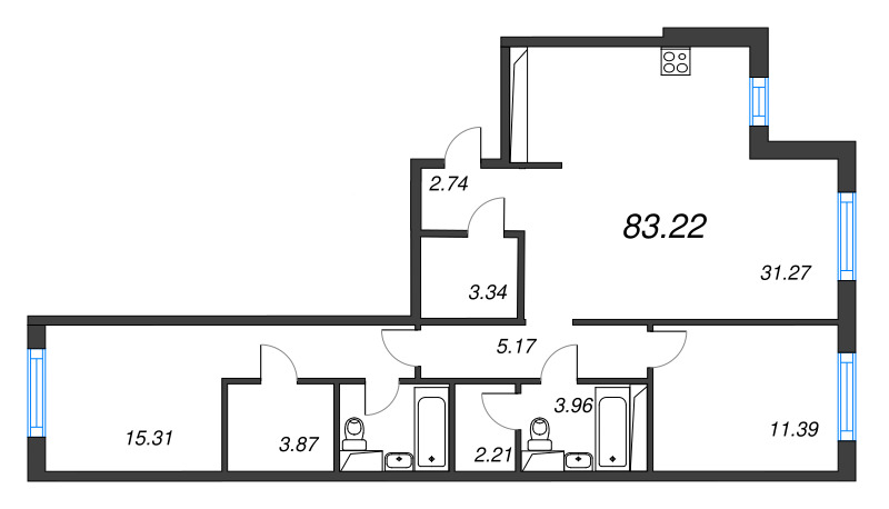 3 ккв (Евро) 83,2 м²