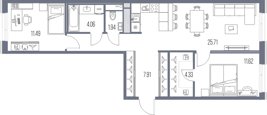 3 ккв (Евро) 71,3 м²