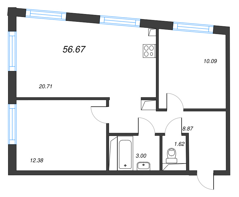 3 ккв (Евро) 56,7 м²